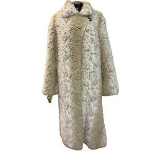 Dennis Basso Classic Long Coat Women’s XS Cream Modacrylic Blend Lined 90’s VTG